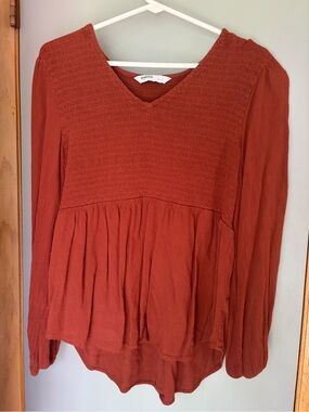 Sonoma Rust Smocked V-Neck Peplum Tunic